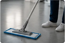 Professionelle Bodenreinigung mit einem Wischmopp
