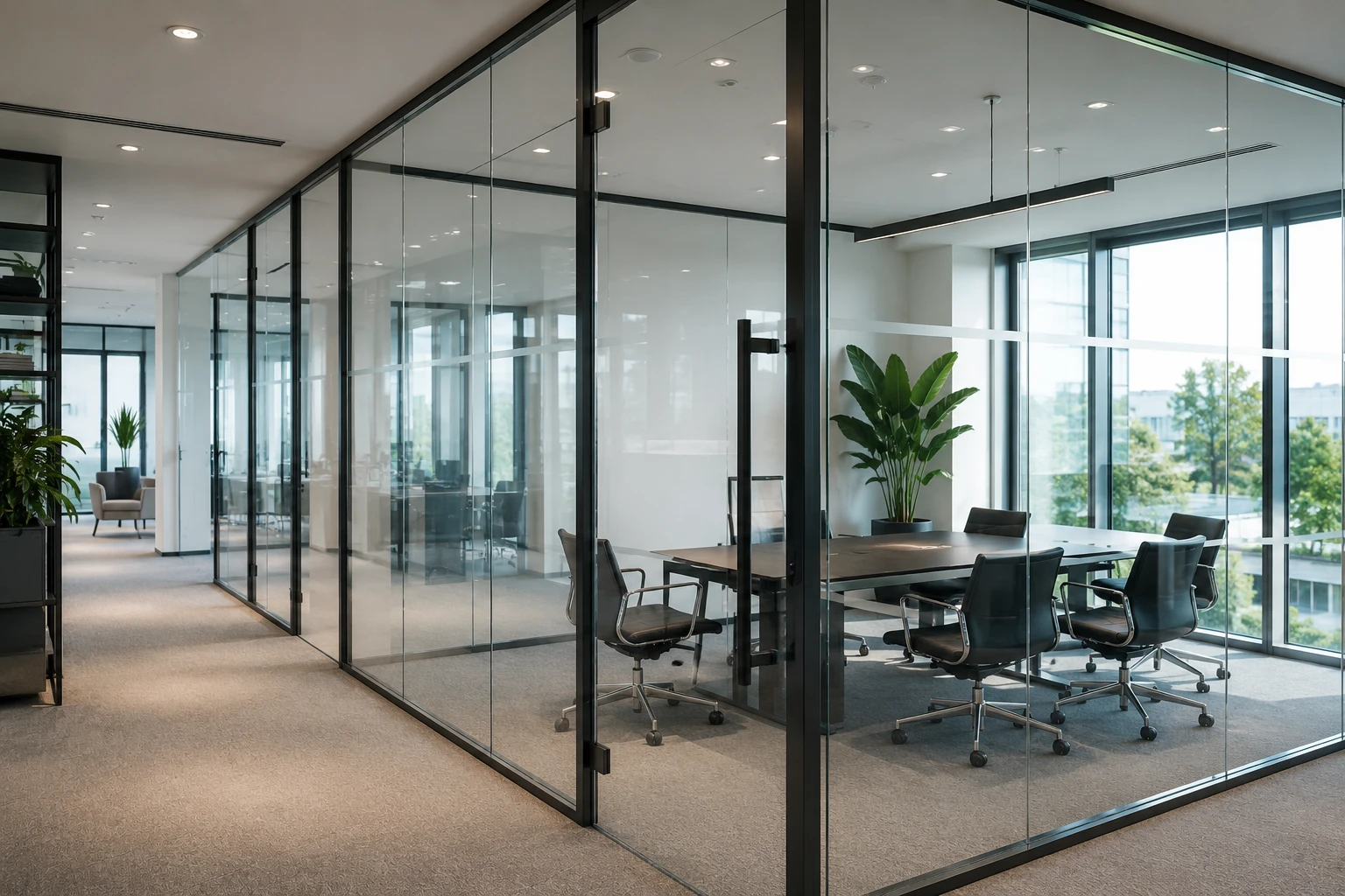 Moderne Büroflächen mit Glaswänden und Glastrennwänden